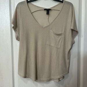 Forever 21 size XS oversized tan, V-neck pocketed sleeveless ribbed t shirt